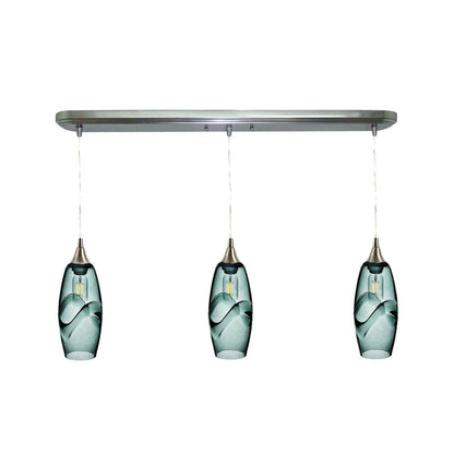 Bicycle Glass Co 147 Swell: 3 Pendant Linear Chandelier, Slate Gray Glass, Brushed Nickel Hardware