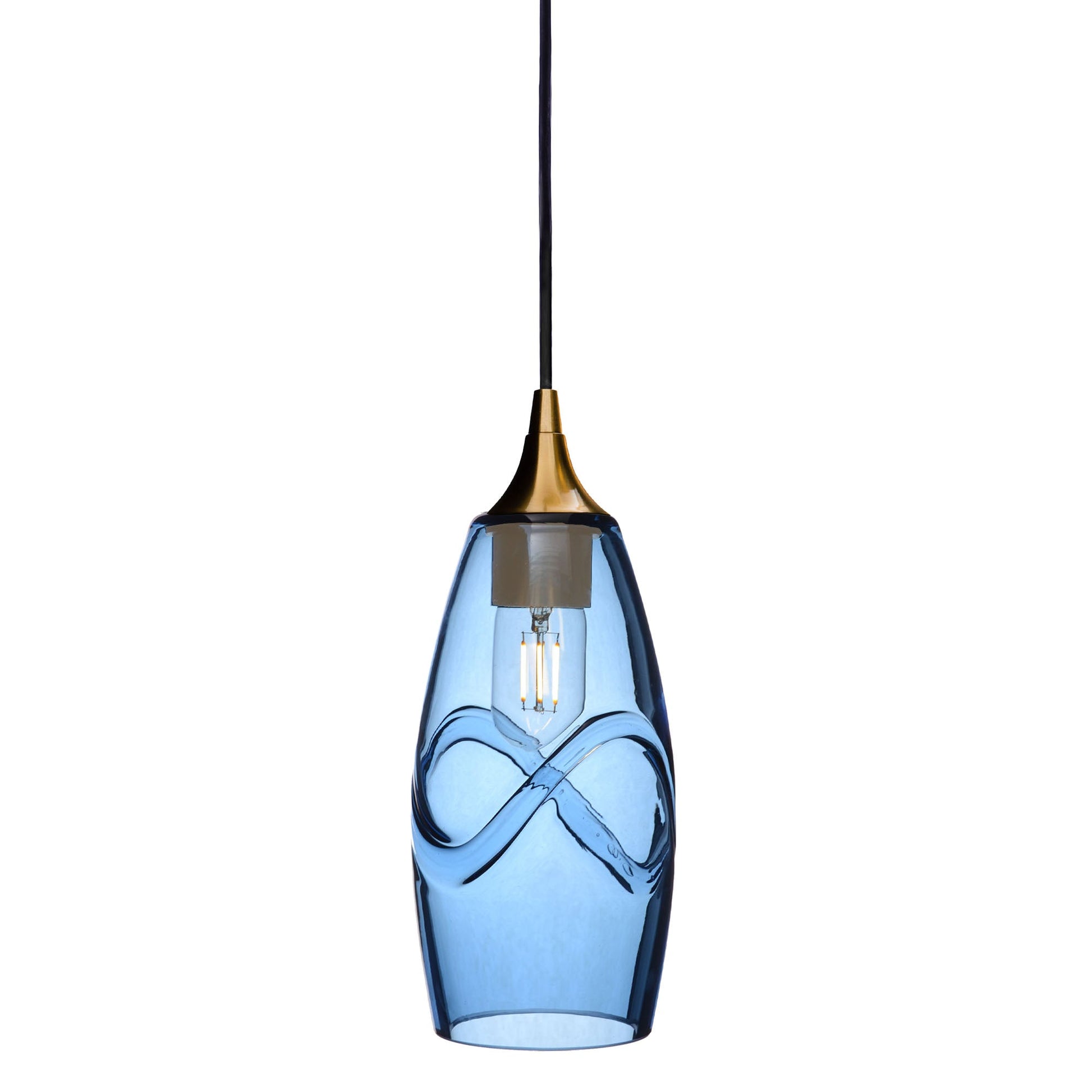147 Swell: Single Pendant Light-Glass-Bicycle Glass Co - Hotshop-Steel Blue-Polished Brass-Bicycle Glass Co