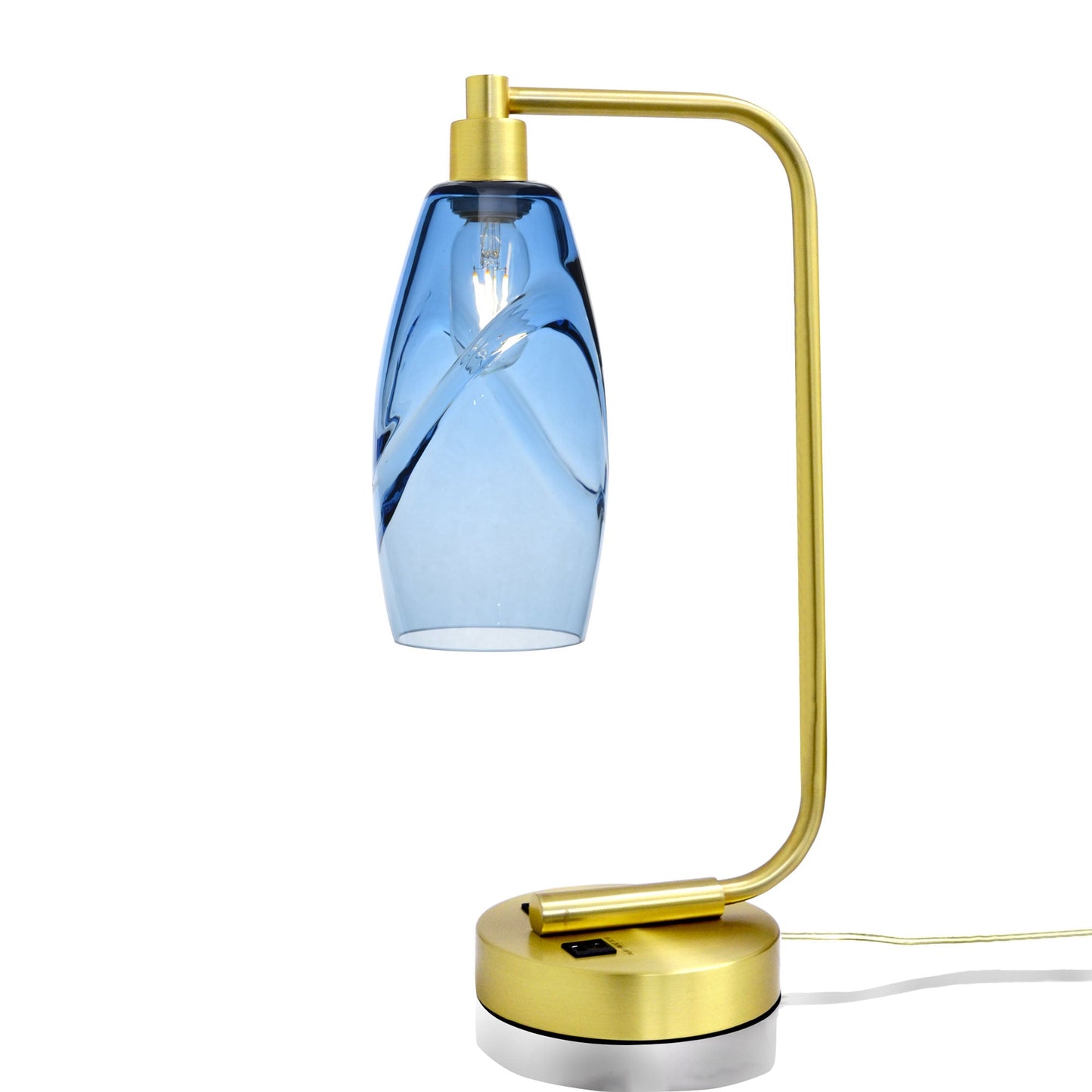 147 Swell: Table Lamp-Glass-Bicycle Glass Co - Hotshop-Steel Blue-Satin Brass-Bicycle Glass Co