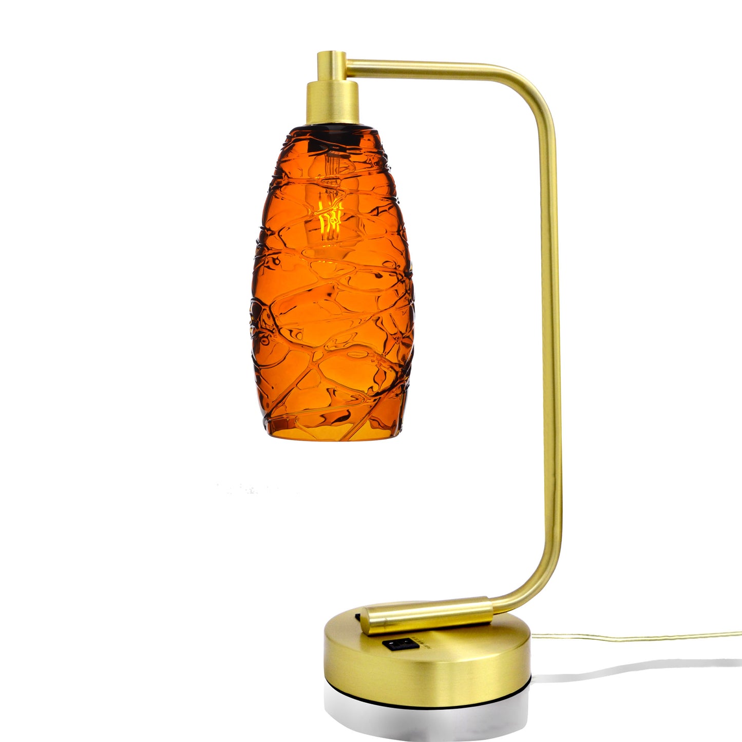 147 Table Lamp-Glass-Bicycle Glass Co - Hotshop-Spun-Golden Amber-Satin Brass-Bicycle Glass Co