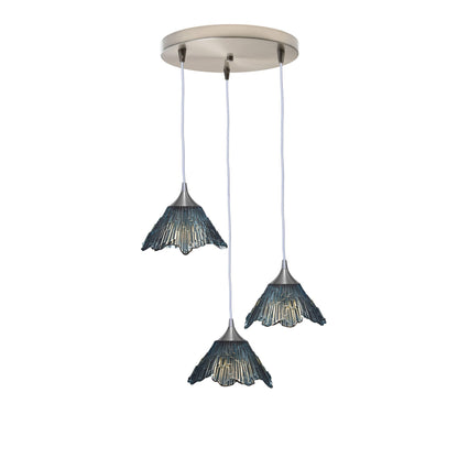 212 3 Pendant Cascade Chandelier-Glass-Bicycle Glass Co - Hotshop-Brushed Nickel - 4ft Downrod-Slate Gray-Bicycle Glass Co
