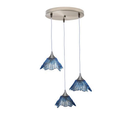 212 3 Pendant Cascade Chandelier-Glass-Bicycle Glass Co - Hotshop-Brushed Nickel - 8ft Downrod-Steel Blue-Bicycle Glass Co