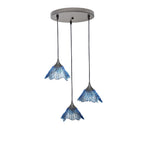 212 3 Pendant Cascade Chandelier-Glass-Bicycle Glass Co - Hotshop-Antique Bronze - 4ft Downrod-Steel Blue-Bicycle Glass Co
