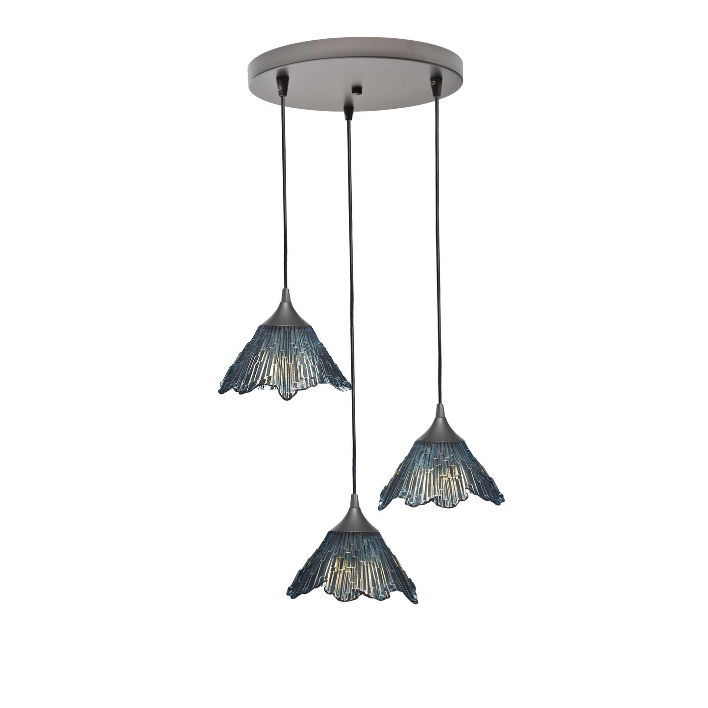 212 3 Pendant Cascade Chandelier-Glass-Bicycle Glass Co - Hotshop-Antique Bronze - 4ft Downrod-Slate Gray-Bicycle Glass Co