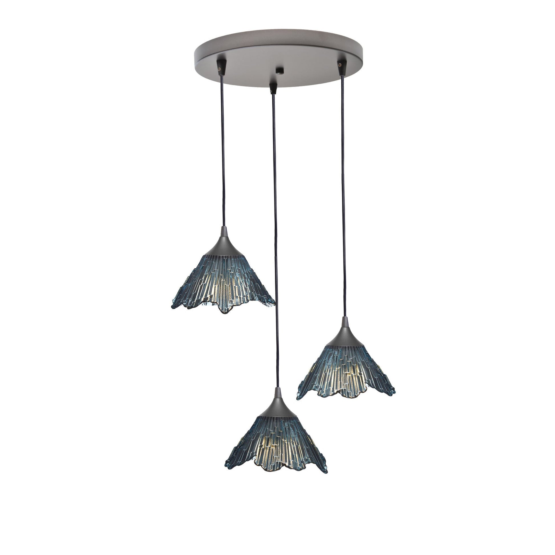 212 3 Pendant Cascade Chandelier-Glass-Bicycle Glass Co - Hotshop-Antique Bronze - 8ft Downrod-Slate Gray-Bicycle Glass Co