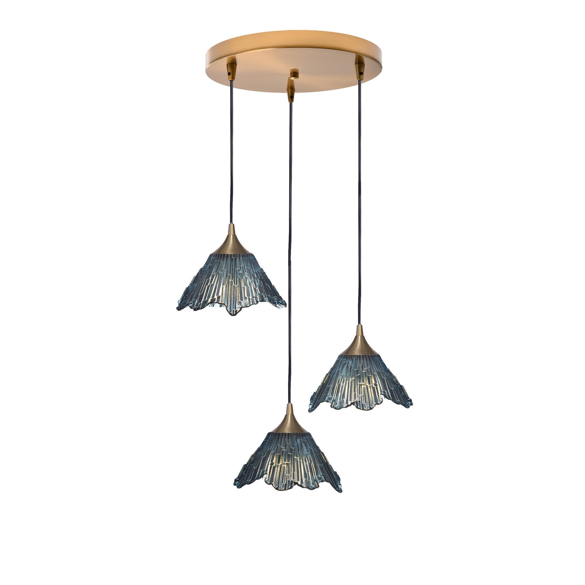 212 3 Pendant Cascade Chandelier-Glass-Bicycle Glass Co - Hotshop-Polished Brass - 4ft Downrod-Slate Gray-Bicycle Glass Co