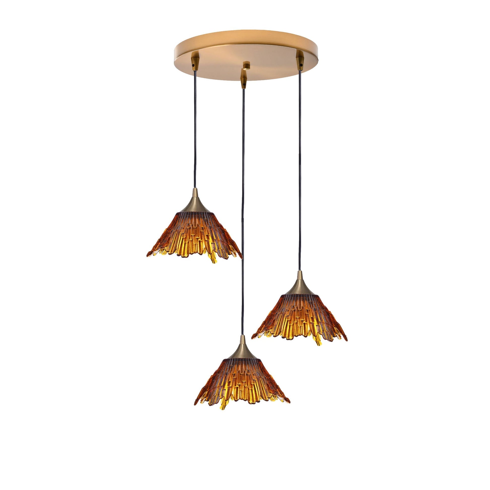 212 3 Pendant Cascade Chandelier-Glass-Bicycle Glass Co - Hotshop-Polished Brass - 8ft Downrod-Golden Amber-Bicycle Glass Co