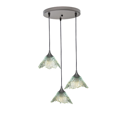212 3 Pendant Cascade Chandelier-Glass-Bicycle Glass Co - Hotshop-Antique Bronze - 4ft Cord-Eco Clear-Bicycle Glass Co