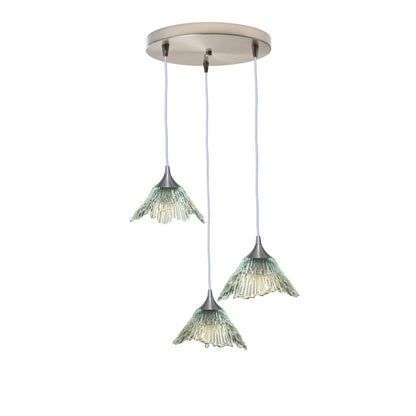 212 3 Pendant Cascade Chandelier-Glass-Bicycle Glass Co - Hotshop-Brushed Nickel - 4ft Cord-Eco Clear-Bicycle Glass Co