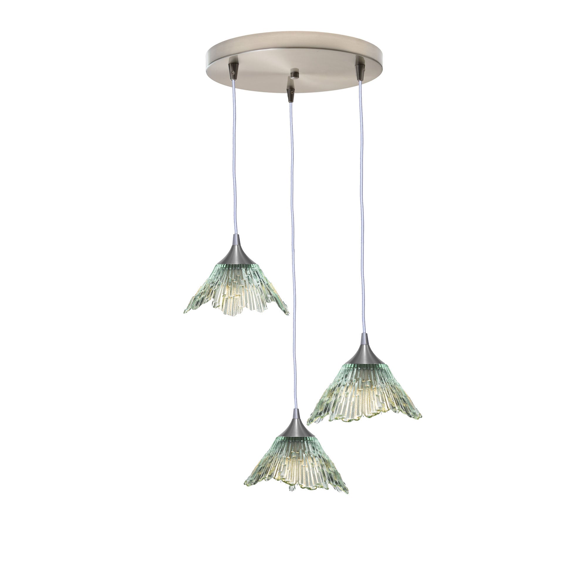 212 3 Pendant Cascade Chandelier-Glass-Bicycle Glass Co - Hotshop-Brushed Nickel - 8ft Cord-Eco Clear-Bicycle Glass Co
