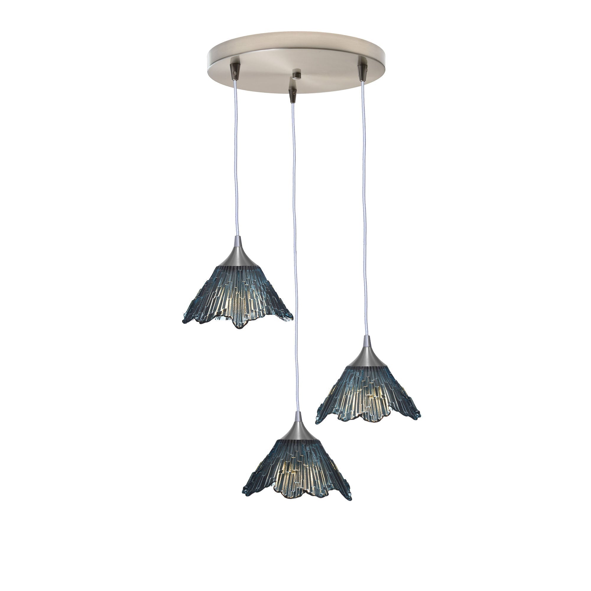 212 3 Pendant Cascade Chandelier-Glass-Bicycle Glass Co - Hotshop-Brushed Nickel - Custom-Slate Gray-Bicycle Glass Co