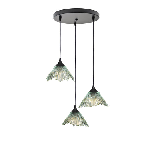 212 3 Pendant Cascade Chandelier-Glass-Bicycle Glass Co - Hotshop-Matte Black - 4ft Cord-Eco Clear-Bicycle Glass Co