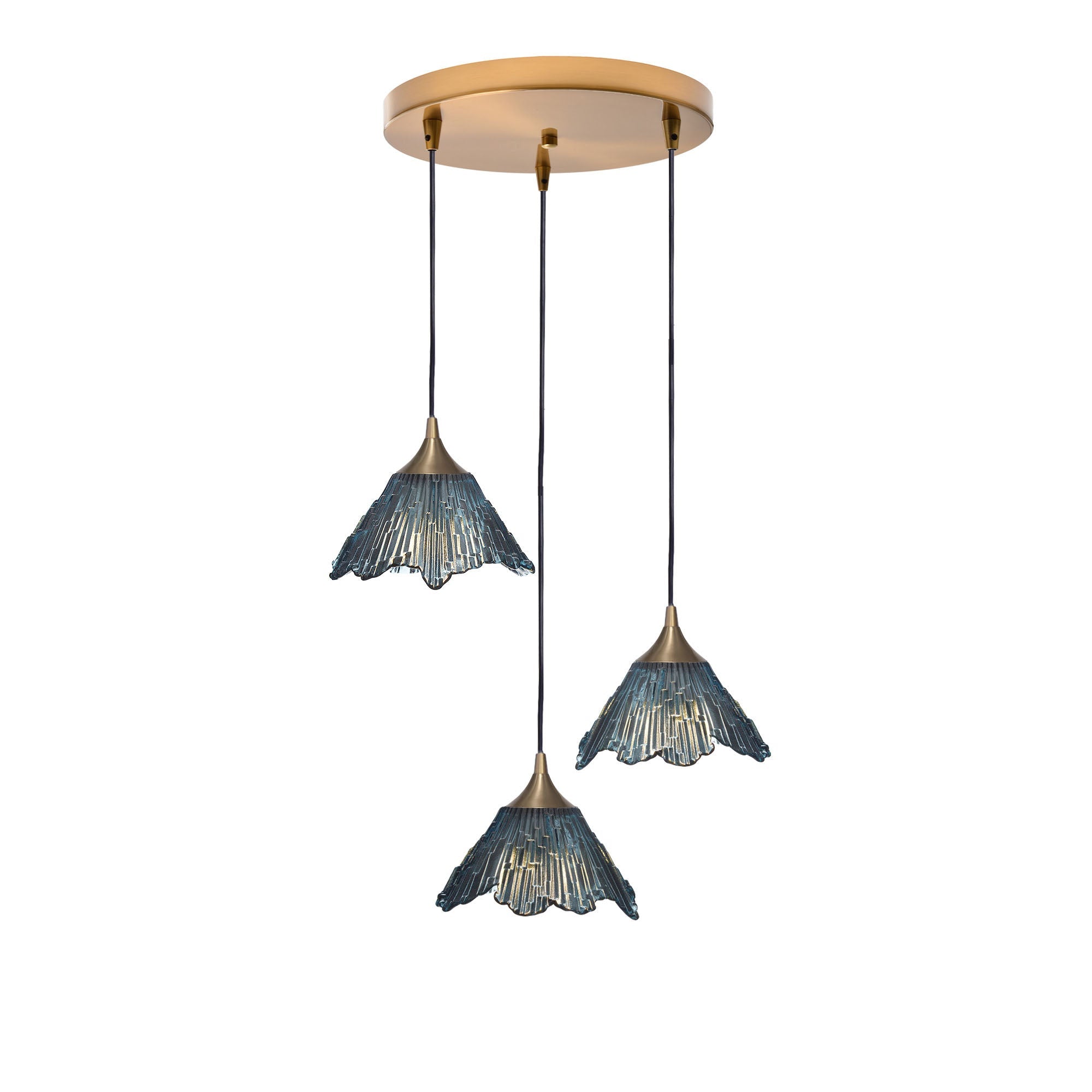 212 3 Pendant Cascade Chandelier-Glass-Bicycle Glass Co - Hotshop-Polished Brass - 4ft Cord-Slate Gray-Bicycle Glass Co