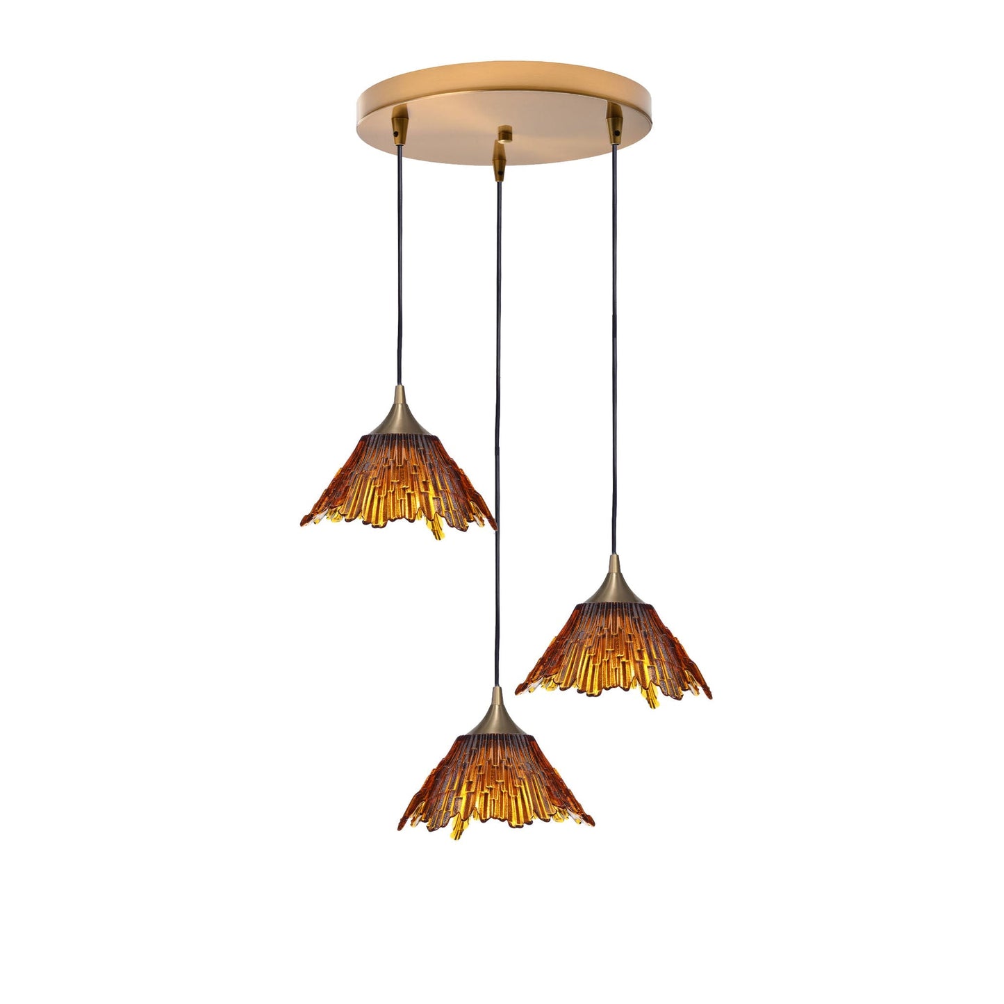212 3 Pendant Cascade Chandelier-Glass-Bicycle Glass Co - Hotshop-Polished Brass - 8ft Cord-Golden Amber-Bicycle Glass Co