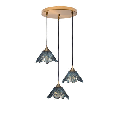 212 3 Pendant Cascade Chandelier-Glass-Bicycle Glass Co - Hotshop-Polished Brass - 8ft Cord-Slate Gray-Bicycle Glass Co