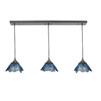 212 3 Pendant Linear Chandelier-Glass-Bicycle Glass Co - Hotshop-Steel Blue-Antique Bronze - 8ft Downrod-Bicycle Glass Co
