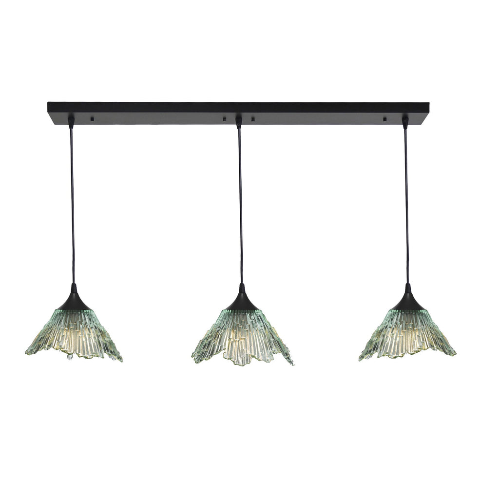 212 3 Pendant Linear Chandelier-Glass-Bicycle Glass Co - Hotshop-Eco Clear-Matte Black - 4ft Downrod-Bicycle Glass Co