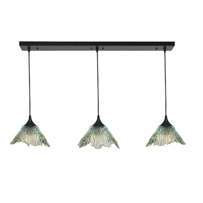 212 3 Pendant Linear Chandelier-Glass-Bicycle Glass Co - Hotshop-Eco Clear-Matte Black - 4ft Downrod-Bicycle Glass Co