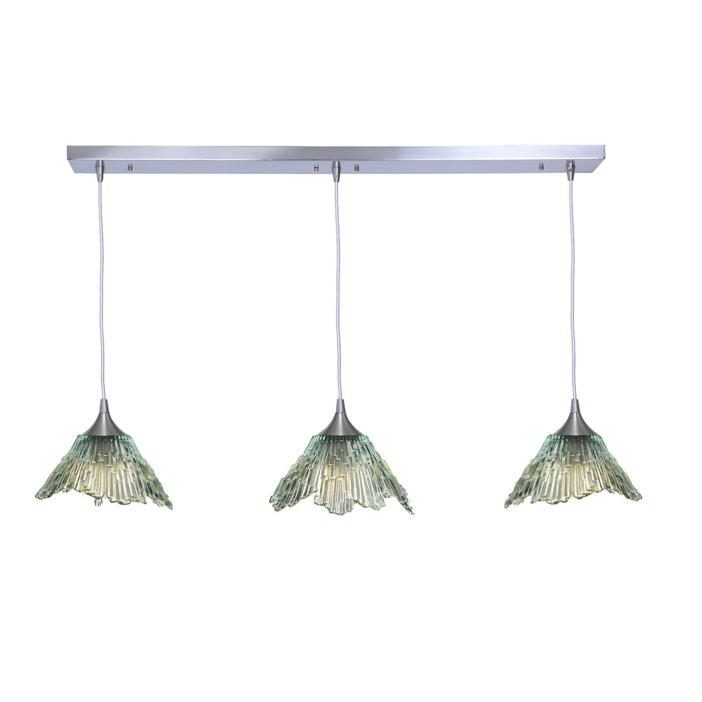 212 3 Pendant Linear Chandelier-Glass-Bicycle Glass Co - Hotshop-Eco Clear-Brushed Nickel - 4ft Downrod-Bicycle Glass Co
