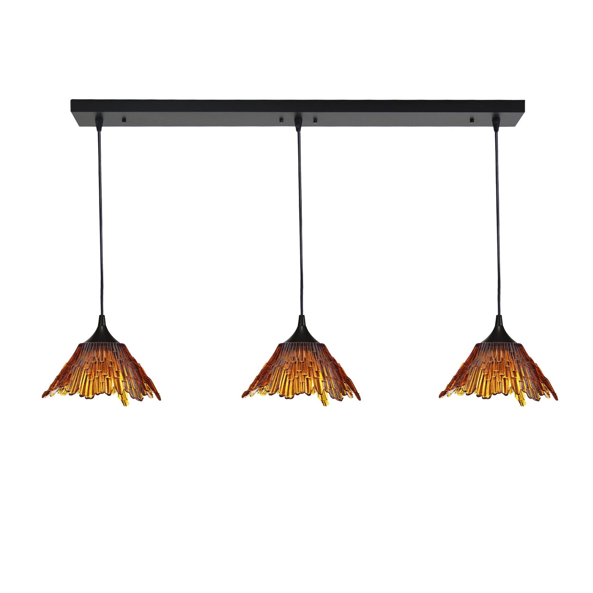 212 3 Pendant Linear Chandelier-Glass-Bicycle Glass Co - Hotshop-Golden Amber-Matte Black - 4ft Downrod-Bicycle Glass Co