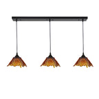 212 3 Pendant Linear Chandelier-Glass-Bicycle Glass Co - Hotshop-Golden Amber-Matte Black - 8ft Downrod-Bicycle Glass Co