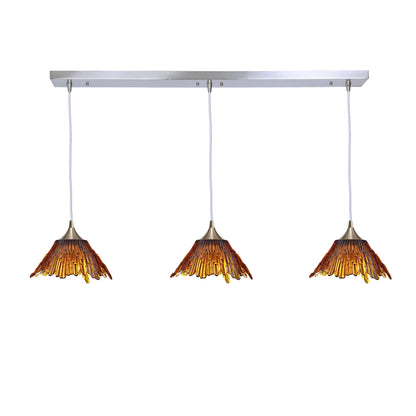 212 3 Pendant Linear Chandelier-Glass-Bicycle Glass Co - Hotshop-Golden Amber-Brushed Nickel - 4ft Downrod-Bicycle Glass Co