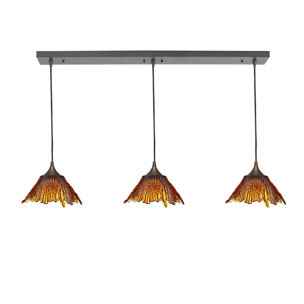 212 3 Pendant Linear Chandelier-Glass-Bicycle Glass Co - Hotshop-Golden Amber-Antique Bronze - 4ft Downrod-Bicycle Glass Co