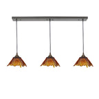212 3 Pendant Linear Chandelier-Glass-Bicycle Glass Co - Hotshop-Golden Amber-Antique Bronze - 8ft Downrod-Bicycle Glass Co