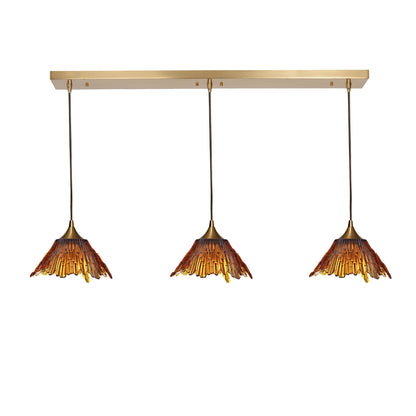 212 3 Pendant Linear Chandelier-Glass-Bicycle Glass Co - Hotshop-Golden Amber-Polished Brass - 8ft Downrod-Bicycle Glass Co