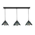 212 3 Pendant Linear Chandelier-Glass-Bicycle Glass Co - Hotshop-Slate Gray-Matte Black - 4ft Downrod-Bicycle Glass Co