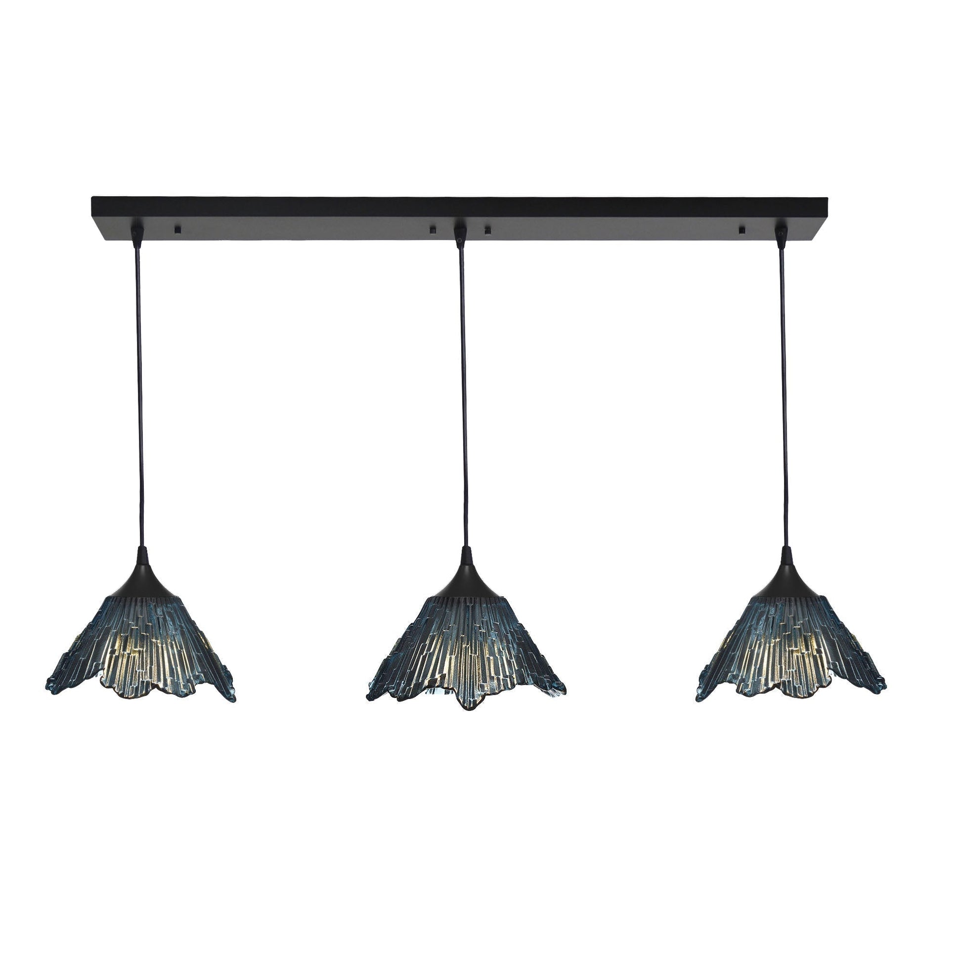 212 3 Pendant Linear Chandelier-Glass-Bicycle Glass Co - Hotshop-Slate Gray-Matte Black - 4ft Downrod-Bicycle Glass Co