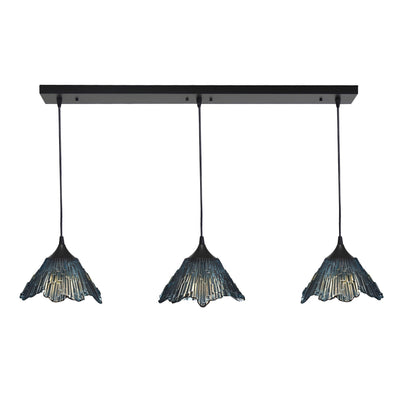 212 3 Pendant Linear Chandelier-Glass-Bicycle Glass Co - Hotshop-Slate Gray-Matte Black - 8ft Downrod-Bicycle Glass Co