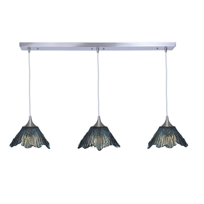 212 3 Pendant Linear Chandelier-Glass-Bicycle Glass Co - Hotshop-Slate Gray-Brushed Nickel - 4ft Downrod-Bicycle Glass Co