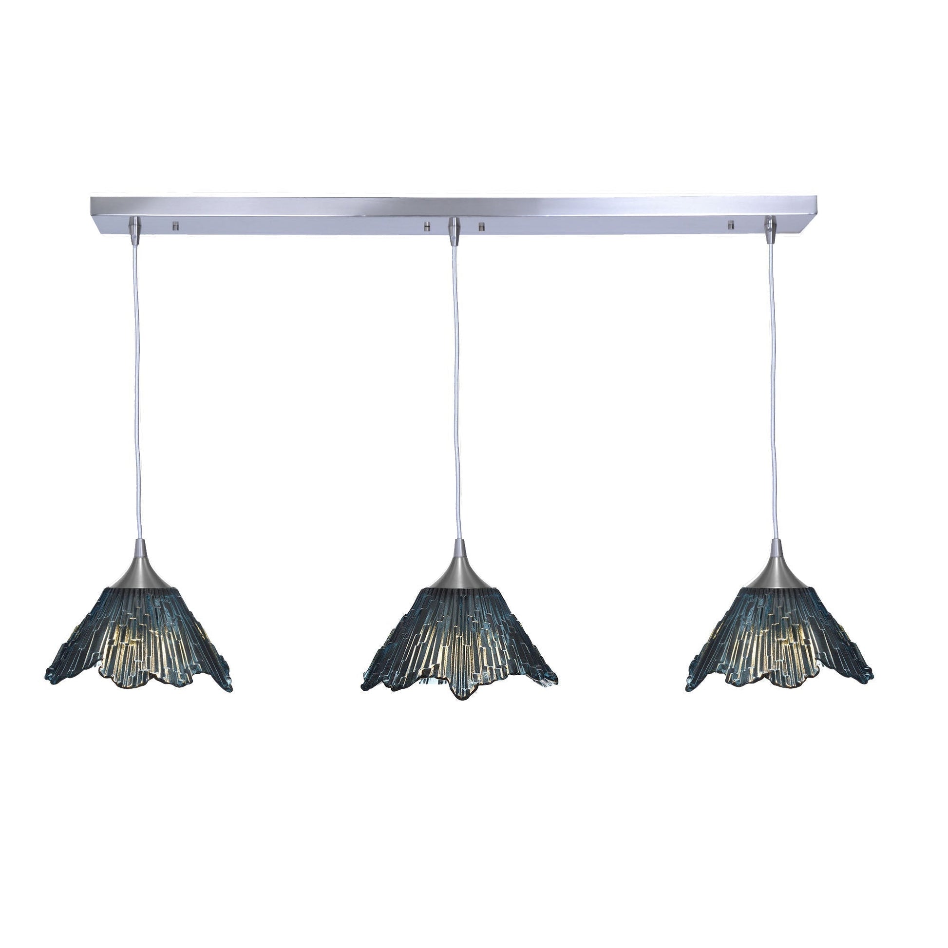 212 3 Pendant Linear Chandelier-Glass-Bicycle Glass Co - Hotshop-Slate Gray-Brushed Nickel - 8ft Downrod-Bicycle Glass Co
