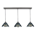212 3 Pendant Linear Chandelier-Glass-Bicycle Glass Co - Hotshop-Slate Gray-Antique Bronze - 4ft Downrod-Bicycle Glass Co
