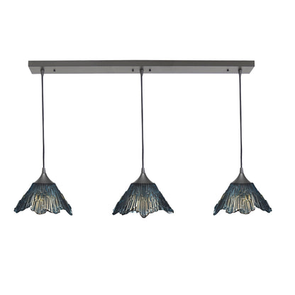 212 3 Pendant Linear Chandelier-Glass-Bicycle Glass Co - Hotshop-Slate Gray-Antique Bronze - 4ft Downrod-Bicycle Glass Co
