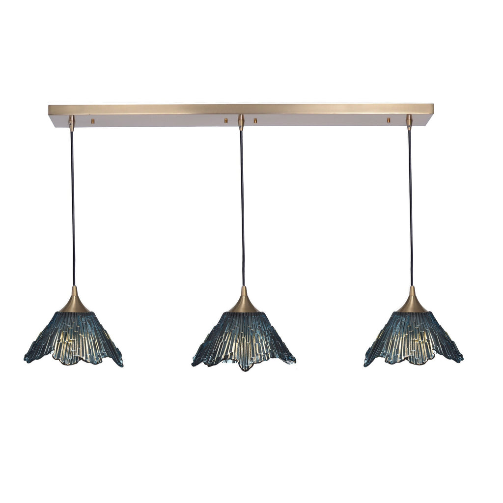 212 3 Pendant Linear Chandelier-Glass-Bicycle Glass Co - Hotshop-Slate Gray-Polished Brass - 8ft Downrod-Bicycle Glass Co