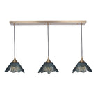 212 3 Pendant Linear Chandelier-Glass-Bicycle Glass Co - Hotshop-Slate Gray-Polished Brass - 8ft Downrod-Bicycle Glass Co