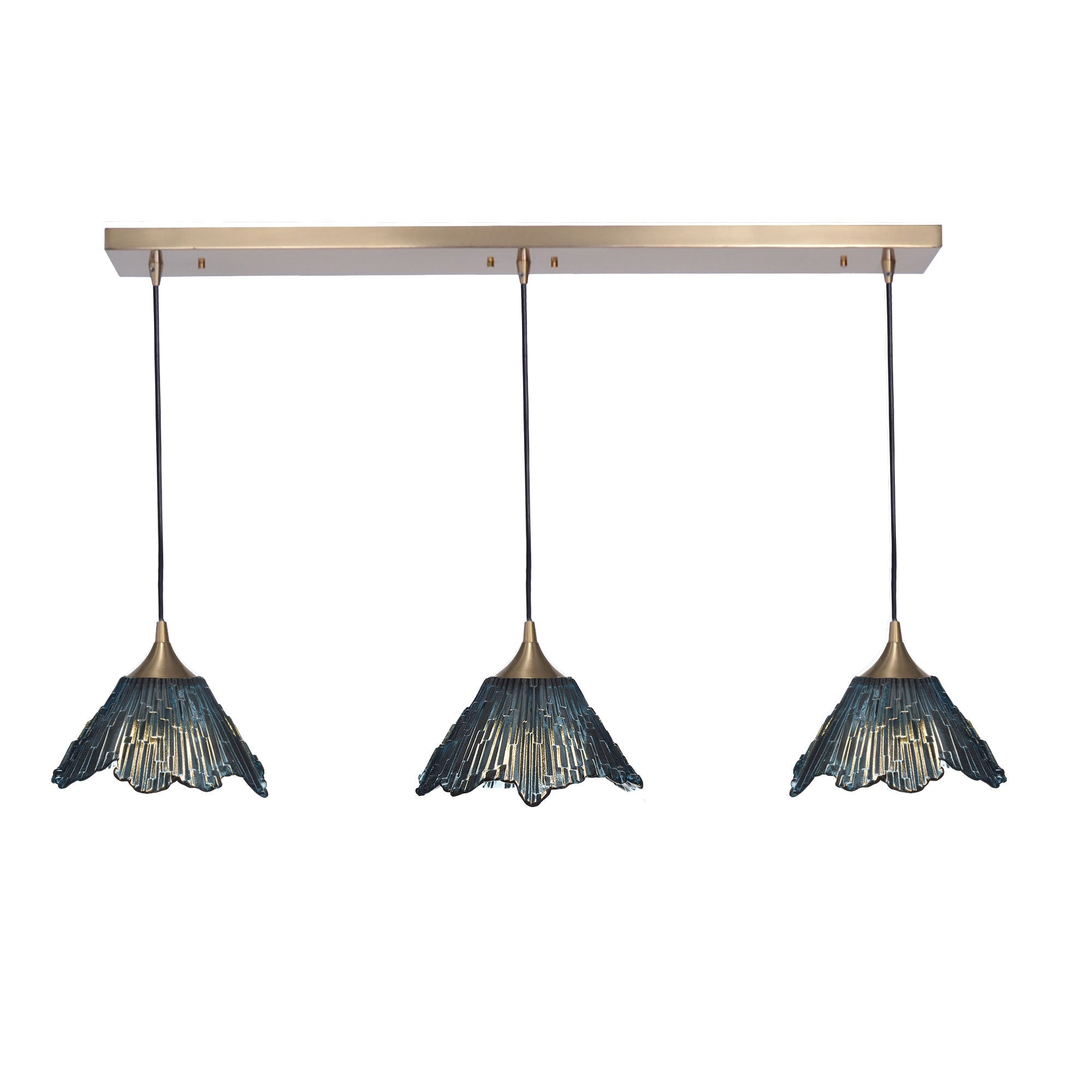 212 3 Pendant Linear Chandelier-Glass-Bicycle Glass Co - Hotshop-Slate Gray-Polished Brass - 8ft Downrod-Bicycle Glass Co
