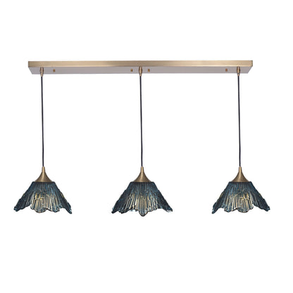 212 3 Pendant Linear Chandelier-Glass-Bicycle Glass Co - Hotshop-Slate Gray-Polished Brass - 8ft Downrod-Bicycle Glass Co