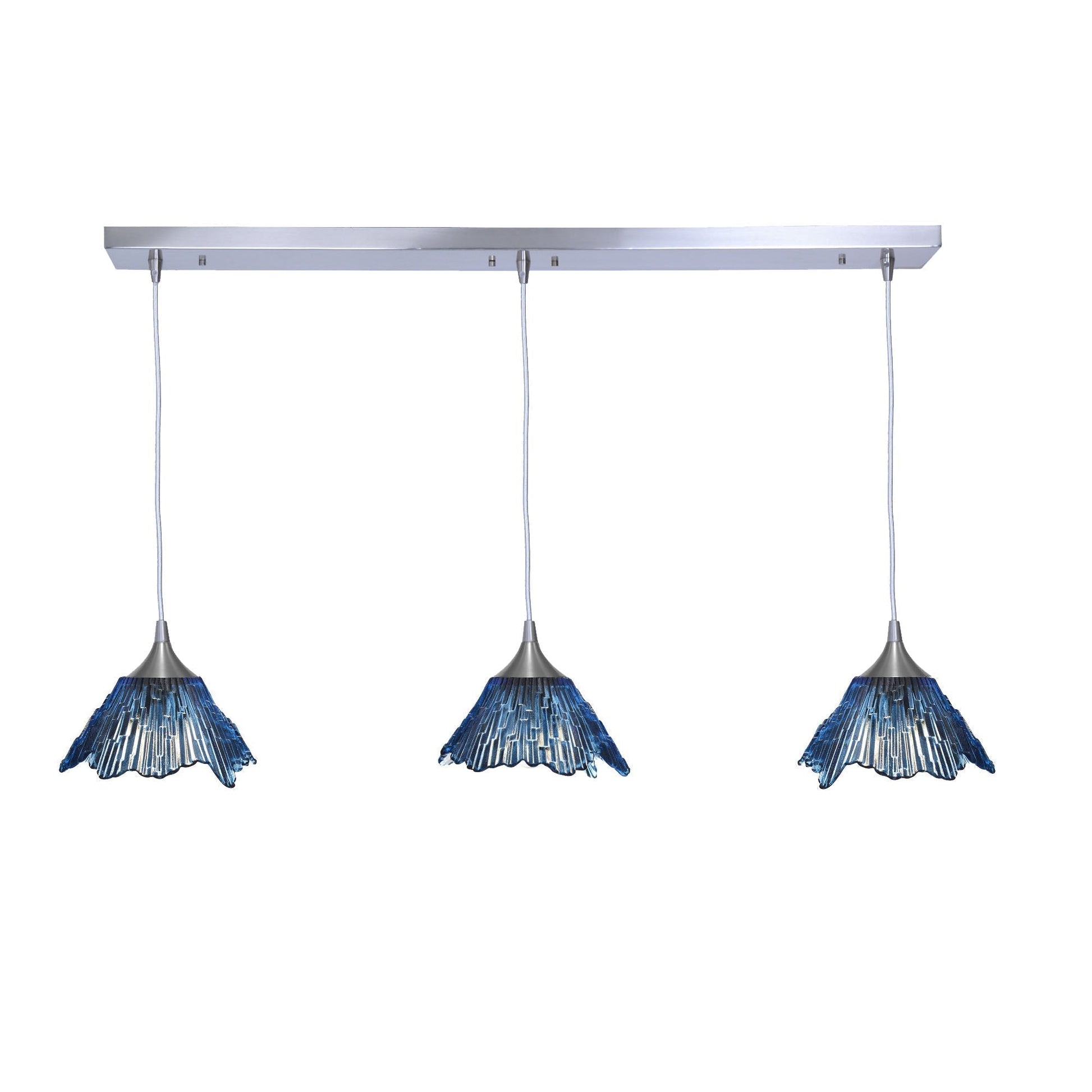 212 3 Pendant Linear Chandelier-Glass-Bicycle Glass Co - Hotshop-Steel Blue-Brushed Nickel - 4ft Downrod-Bicycle Glass Co
