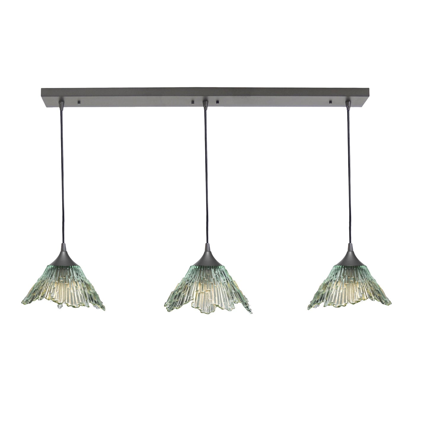 212 3 Pendant Linear Chandelier-Glass-Bicycle Glass Co - Hotshop-Eco Clear-Antique Bronze - 4ft Cord-Bicycle Glass Co