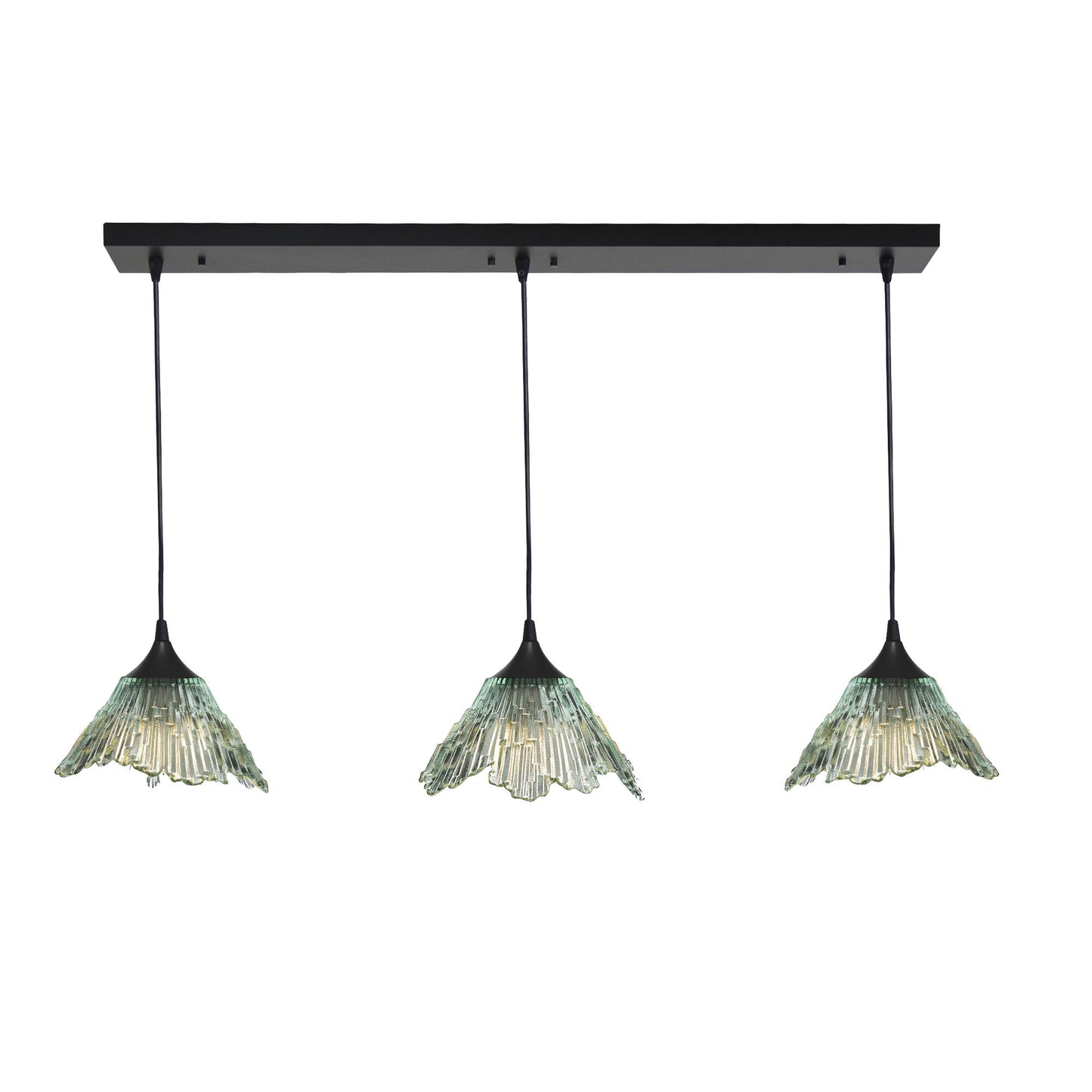 212 3 Pendant Linear Chandelier-Glass-Bicycle Glass Co - Hotshop-Eco Clear-Matte Black - 4ft Cord-Bicycle Glass Co