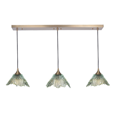 212 3 Pendant Linear Chandelier-Glass-Bicycle Glass Co - Hotshop-Eco Clear-Polished Brass - 8ft Cord-Bicycle Glass Co