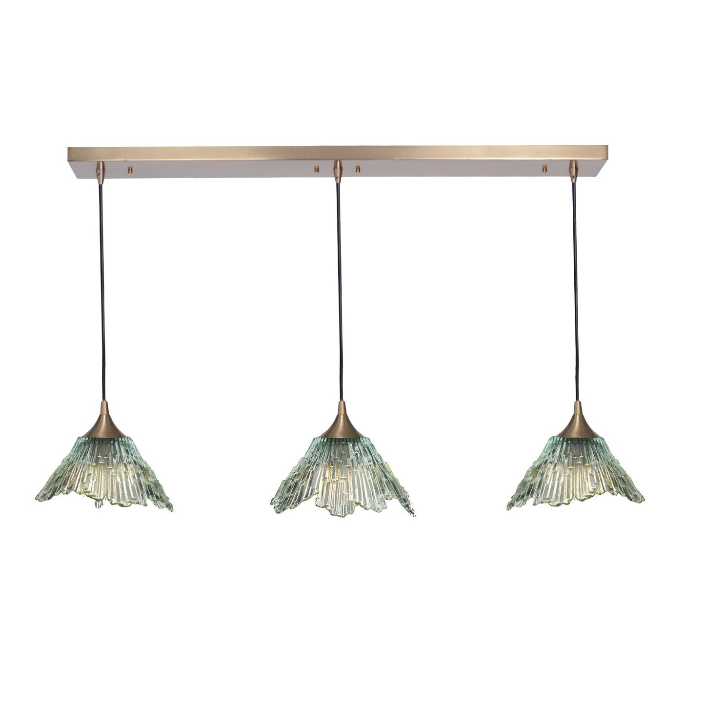 212 3 Pendant Linear Chandelier-Glass-Bicycle Glass Co - Hotshop-Eco Clear-Polished Brass - Custom-Bicycle Glass Co