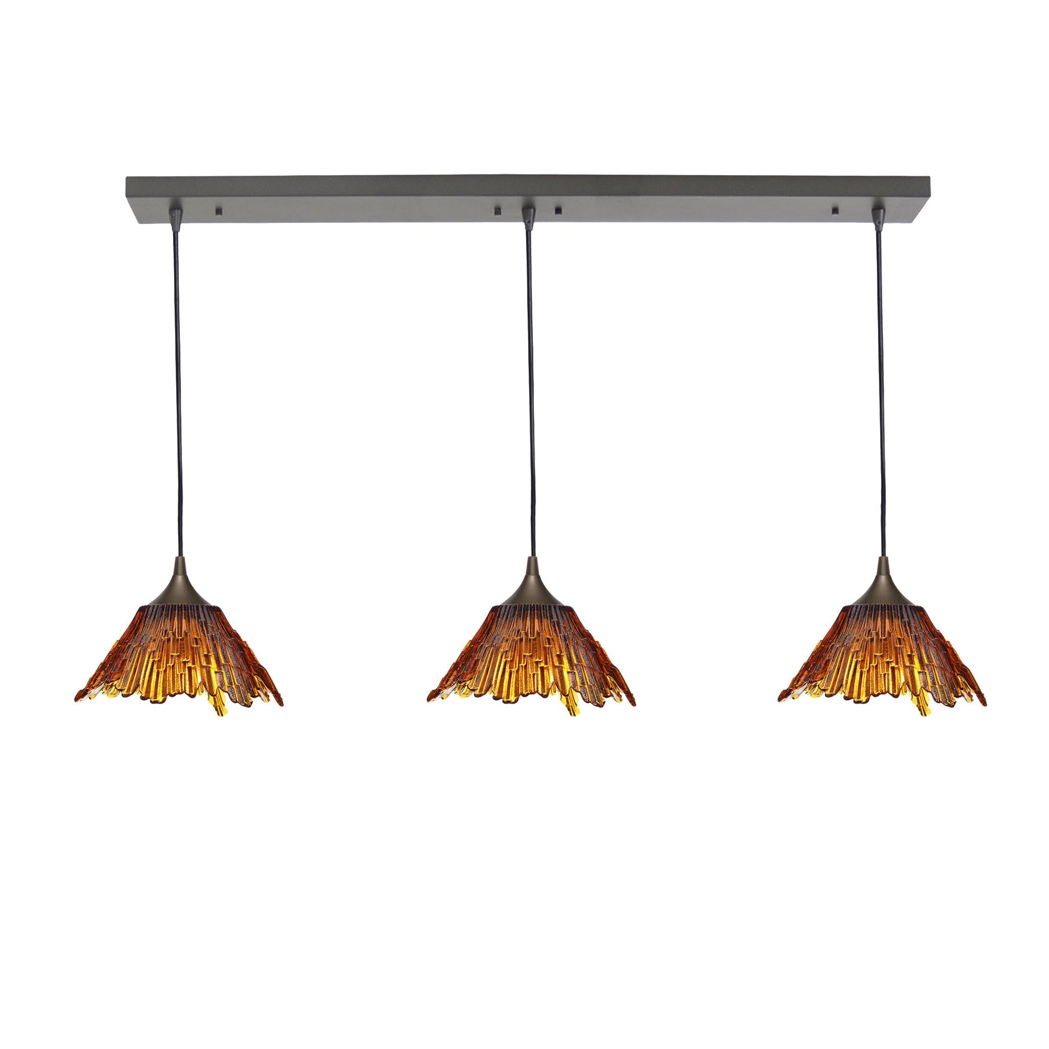 212 3 Pendant Linear Chandelier-Glass-Bicycle Glass Co - Hotshop-Golden Amber-Antique Bronze - 4ft Cord-Bicycle Glass Co
