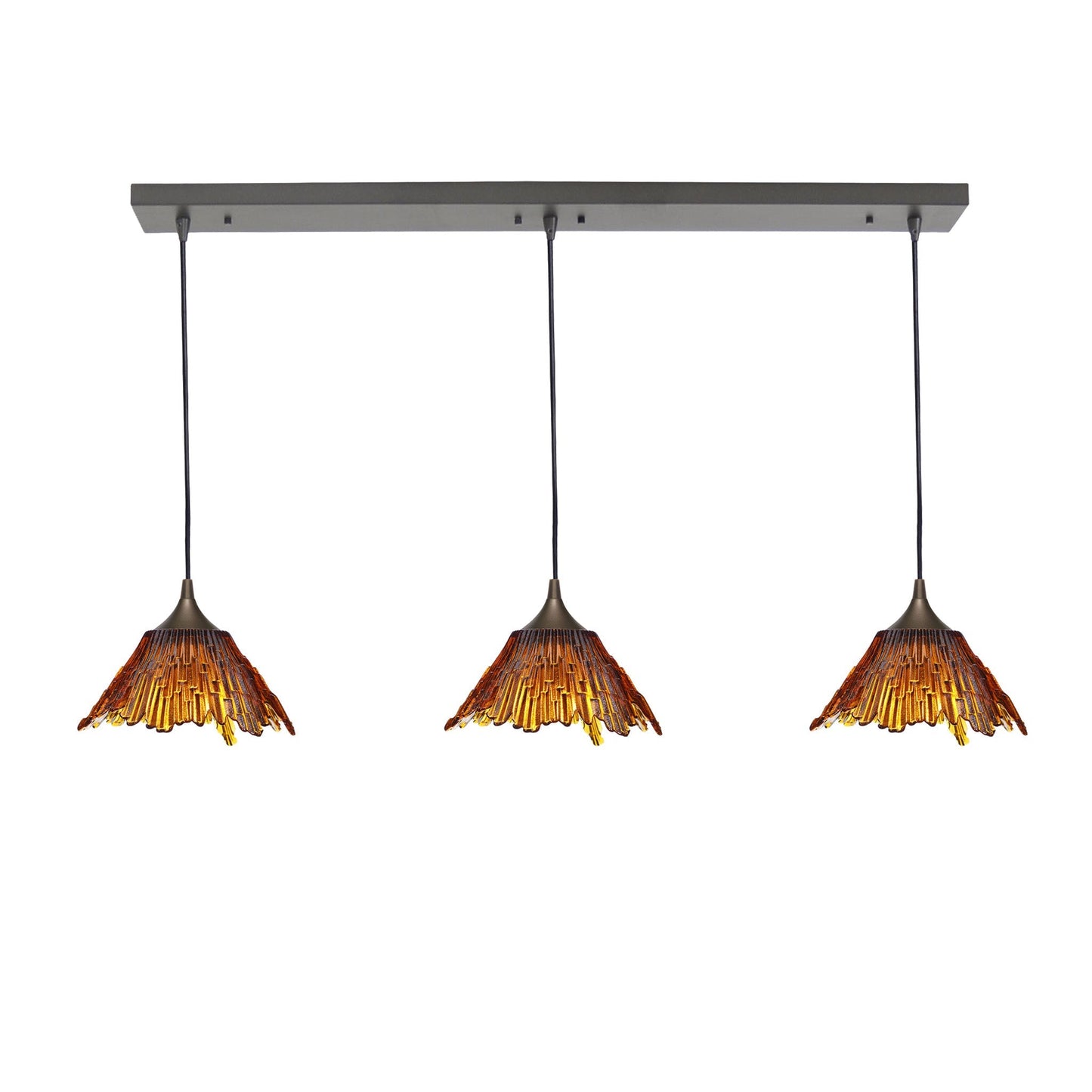 212 3 Pendant Linear Chandelier-Glass-Bicycle Glass Co - Hotshop-Golden Amber-Antique Bronze - 8ft Downrod-Bicycle Glass Co