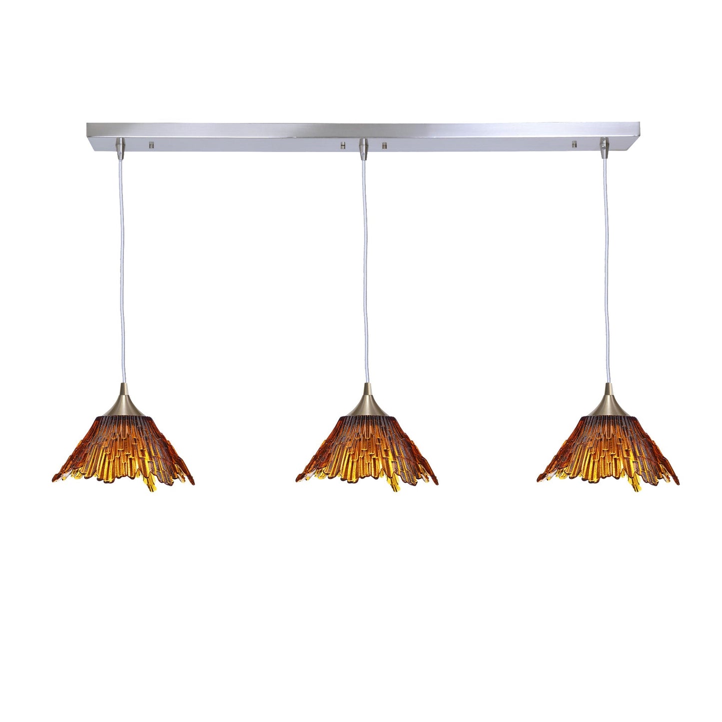 212 3 Pendant Linear Chandelier-Glass-Bicycle Glass Co - Hotshop-Golden Amber-Brushed Nickel - 4ft Cord-Bicycle Glass Co