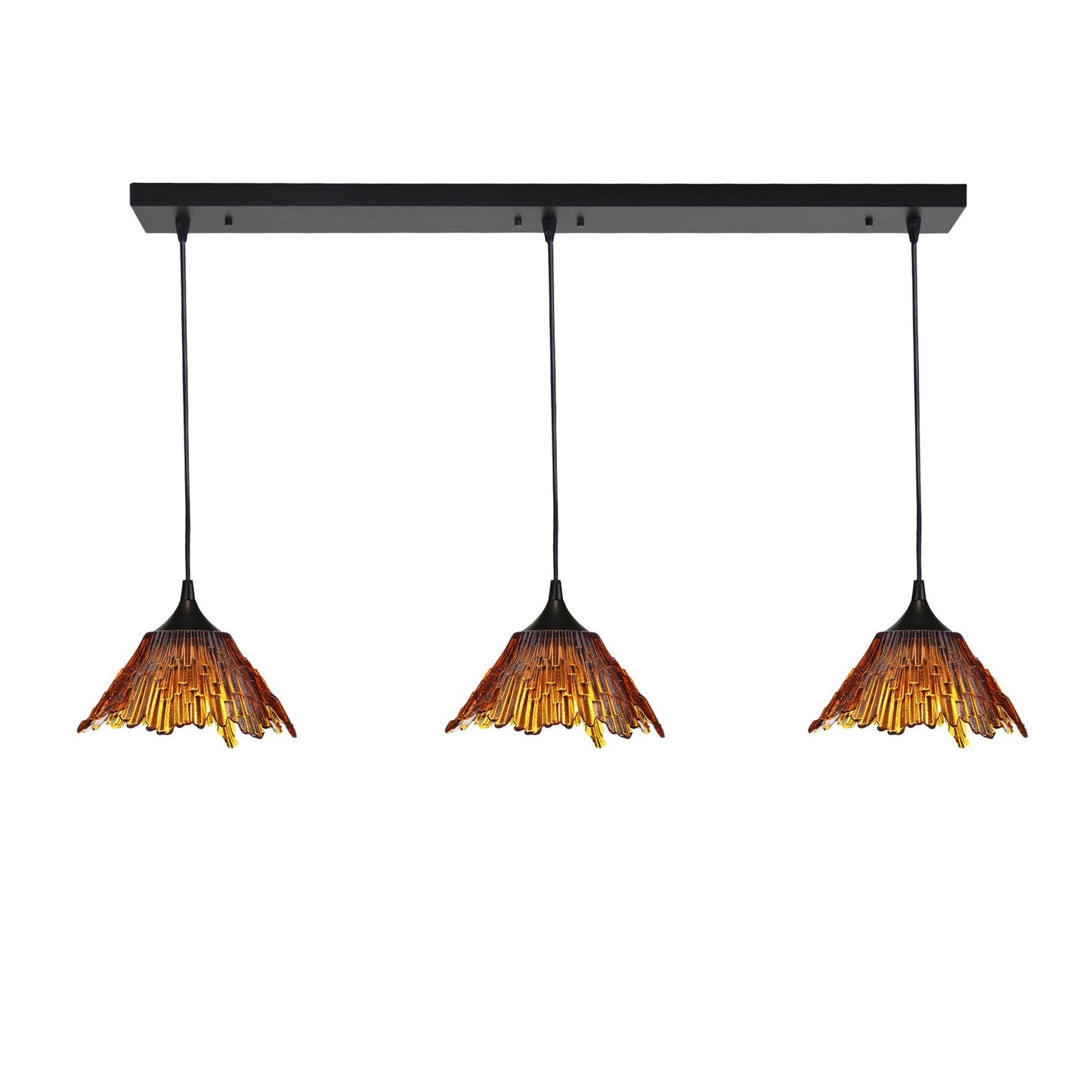212 3 Pendant Linear Chandelier-Glass-Bicycle Glass Co - Hotshop-Golden Amber-Matte Black - 4ft Cord-Bicycle Glass Co