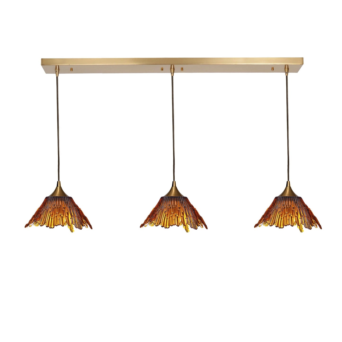212 3 Pendant Linear Chandelier-Glass-Bicycle Glass Co - Hotshop-Golden Amber-Polished Brass - Custom-Bicycle Glass Co